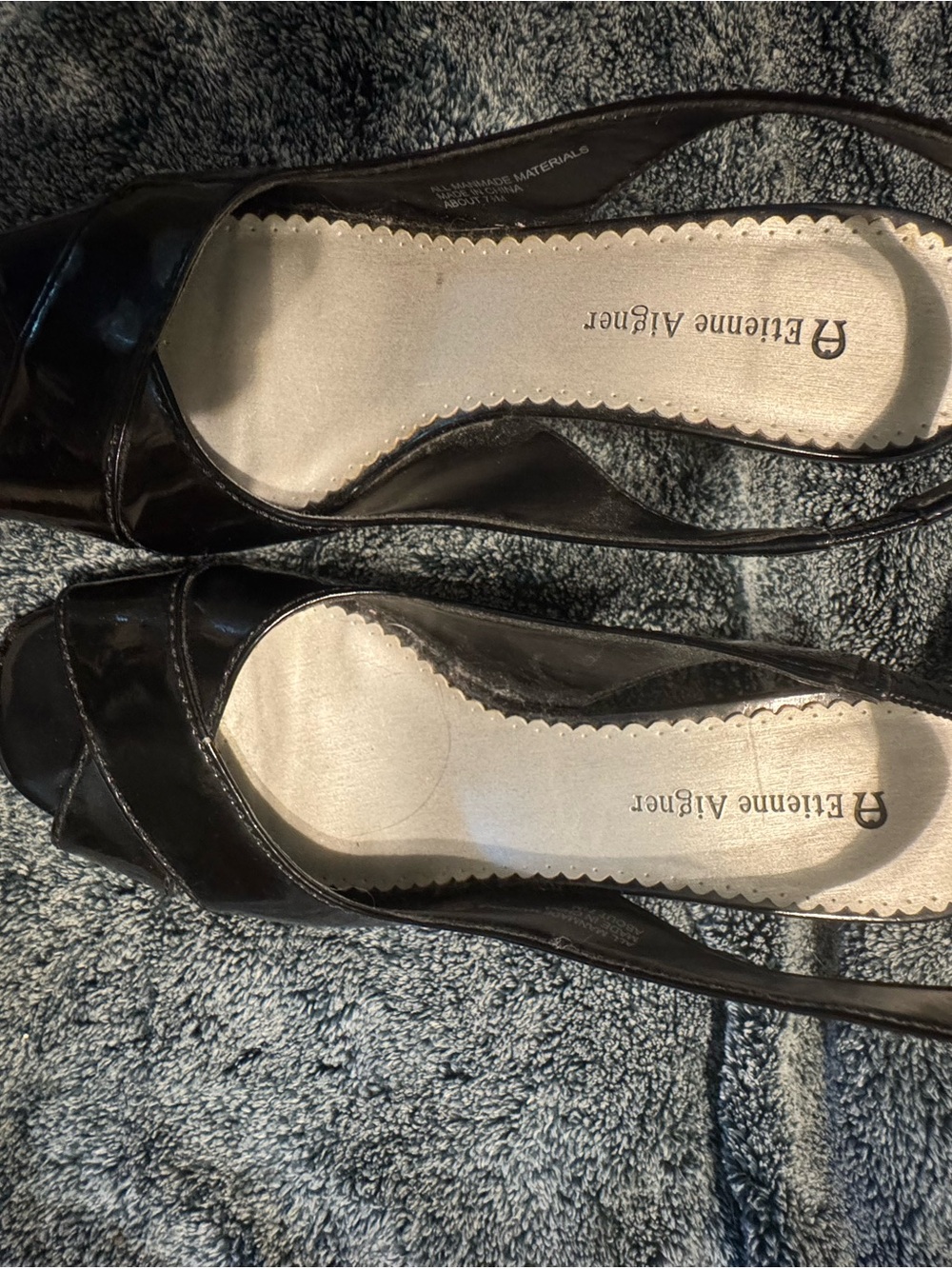 Etienne Aigner Black Patent Peep-Toe Slingback Heels